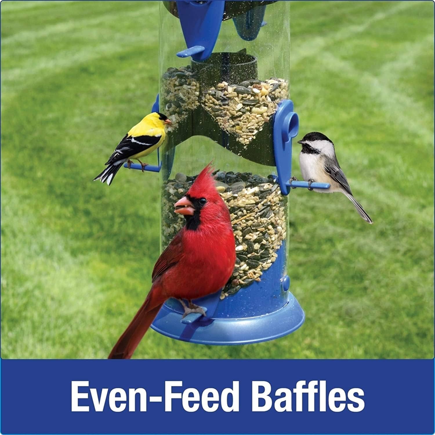 Nature's Way Wide Funnel Flip Top Tube Tubed Wild Bird Feeder - Blue - 3.5 Qt Cap  