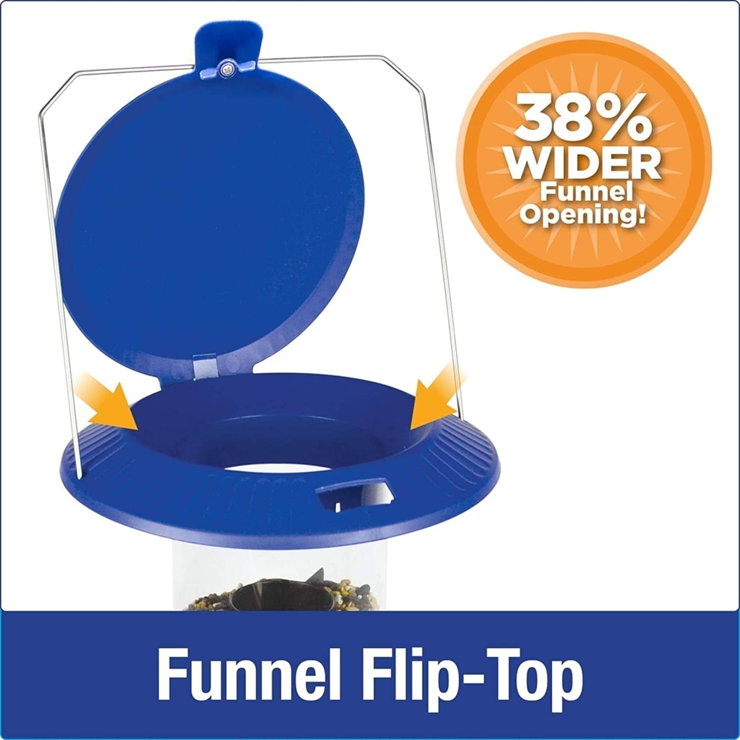 Nature's Way Wide Funnel Flip Top Tube Tubed Wild Bird Feeder - Blue - 3.5 Qt Cap  