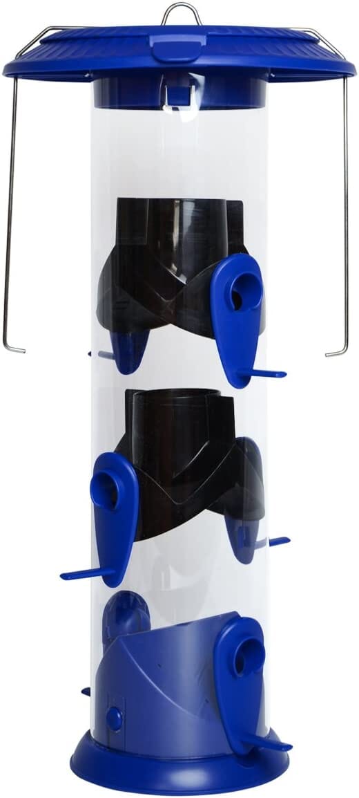 Nature's Way Wide Funnel Flip Top Tube Tubed Wild Bird Feeder - Blue - 3.5 Qt Cap  