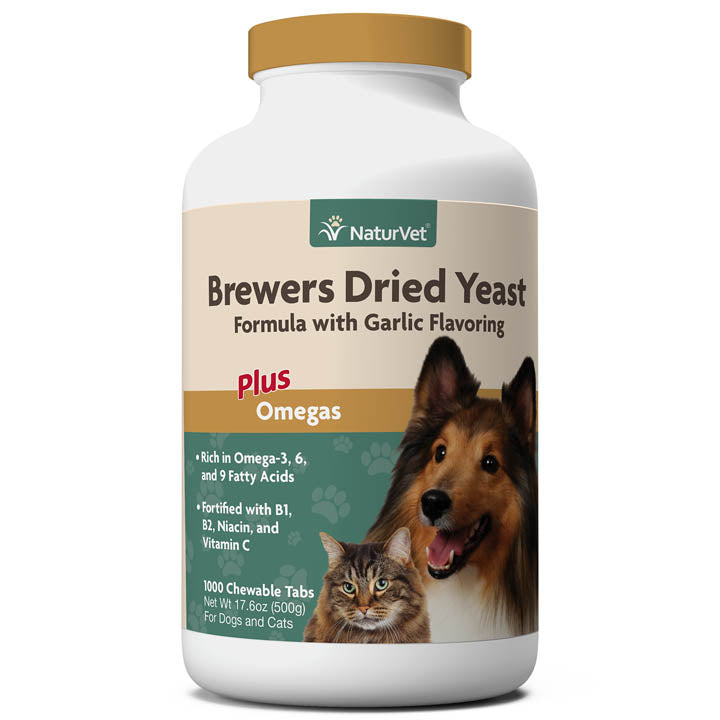 Naturvet Brewer's Yeast & Garlic Tablets with Vitamins Cat and Dog Supplements - 1000ct Bottle  