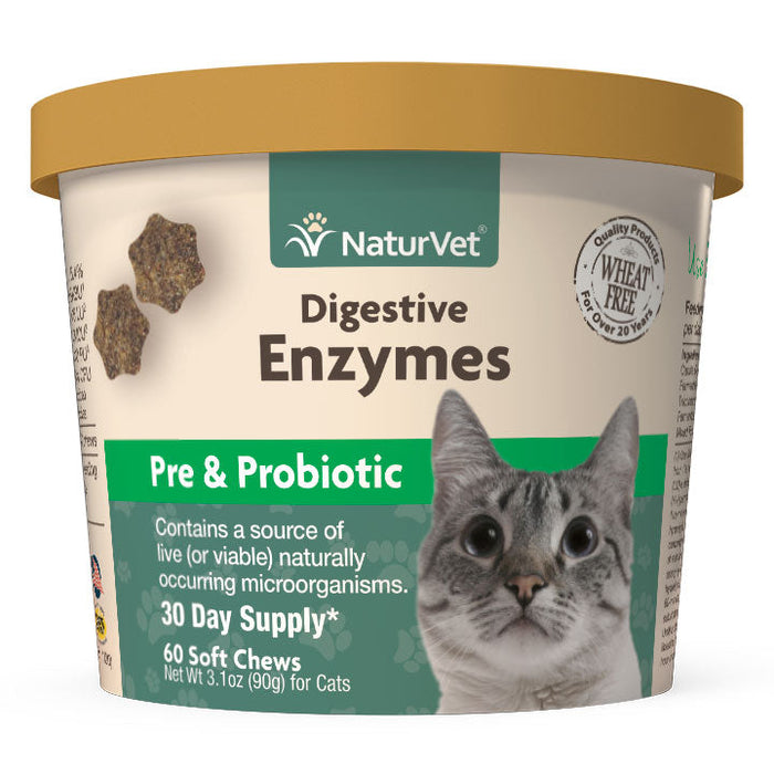 Naturvet Digestive Enzymes Plus Probiotic Cat Chewy Supplements - 60 ct Cup