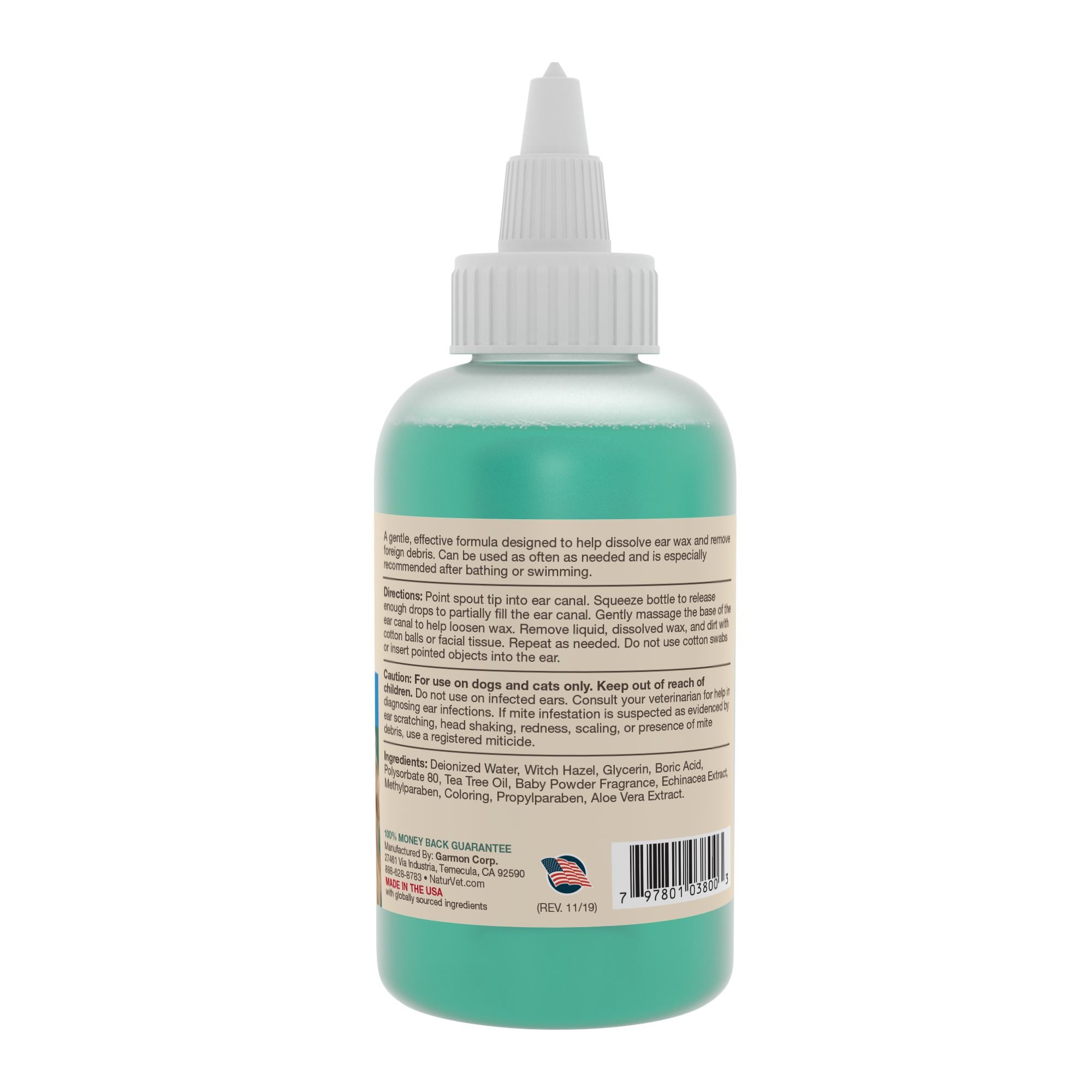 Naturvet Dog and Cat Ear Wash with Tea Tree Oil (Aloe & Baby Powder) - 4 oz Bottle  