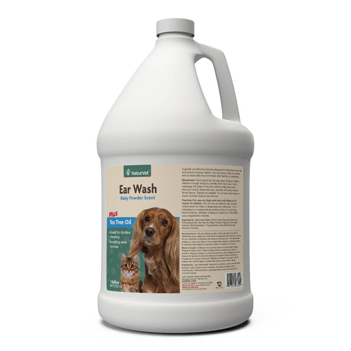 Naturvet Dog and Cat Ear Wash with Tea Tree Oil (Aloe & Baby Powder) - Gallon  