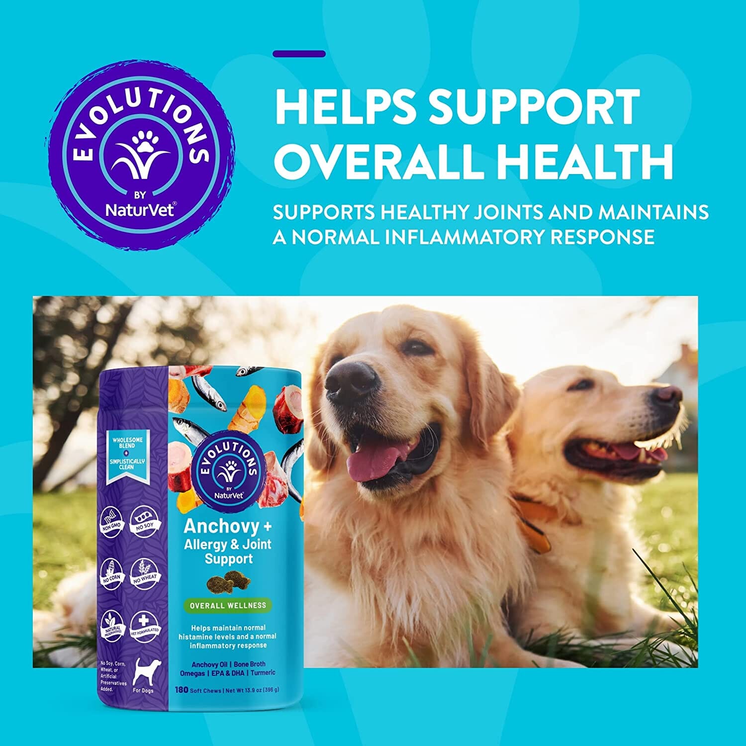 Naturvet Evolutions Anchovy + Allergy and Joint Support Soft Chews Dog Supplements - 180 Count  