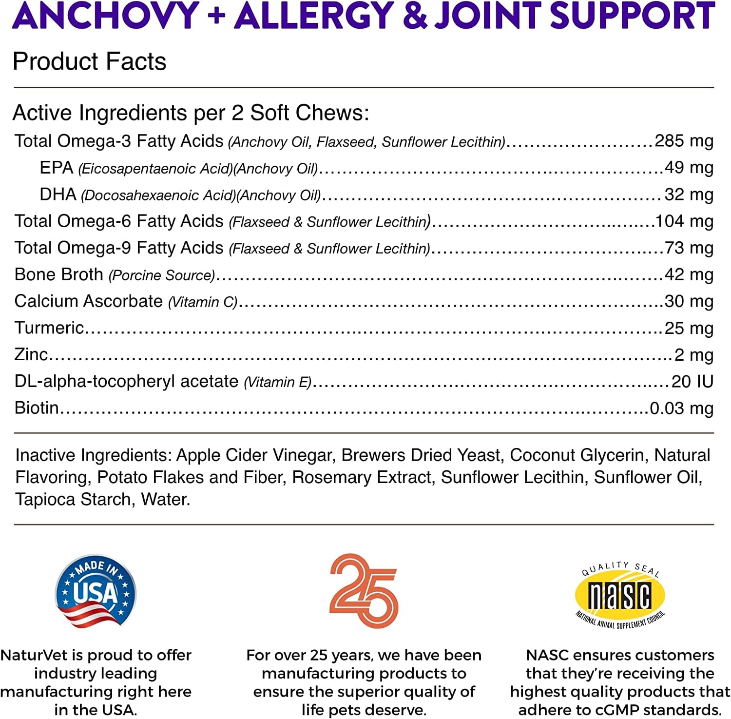 Naturvet Evolutions Anchovy + Allergy and Joint Support Soft Chews Dog Supplements - 180 Count  