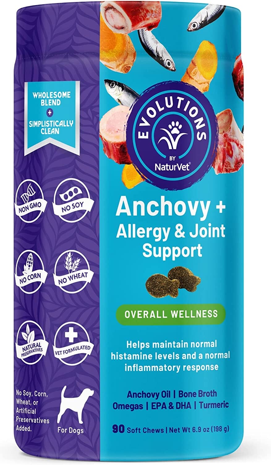 Naturvet Evolutions Anchovy + Allergy and Joint Support Soft Chews Dog Supplements - 90 Count  