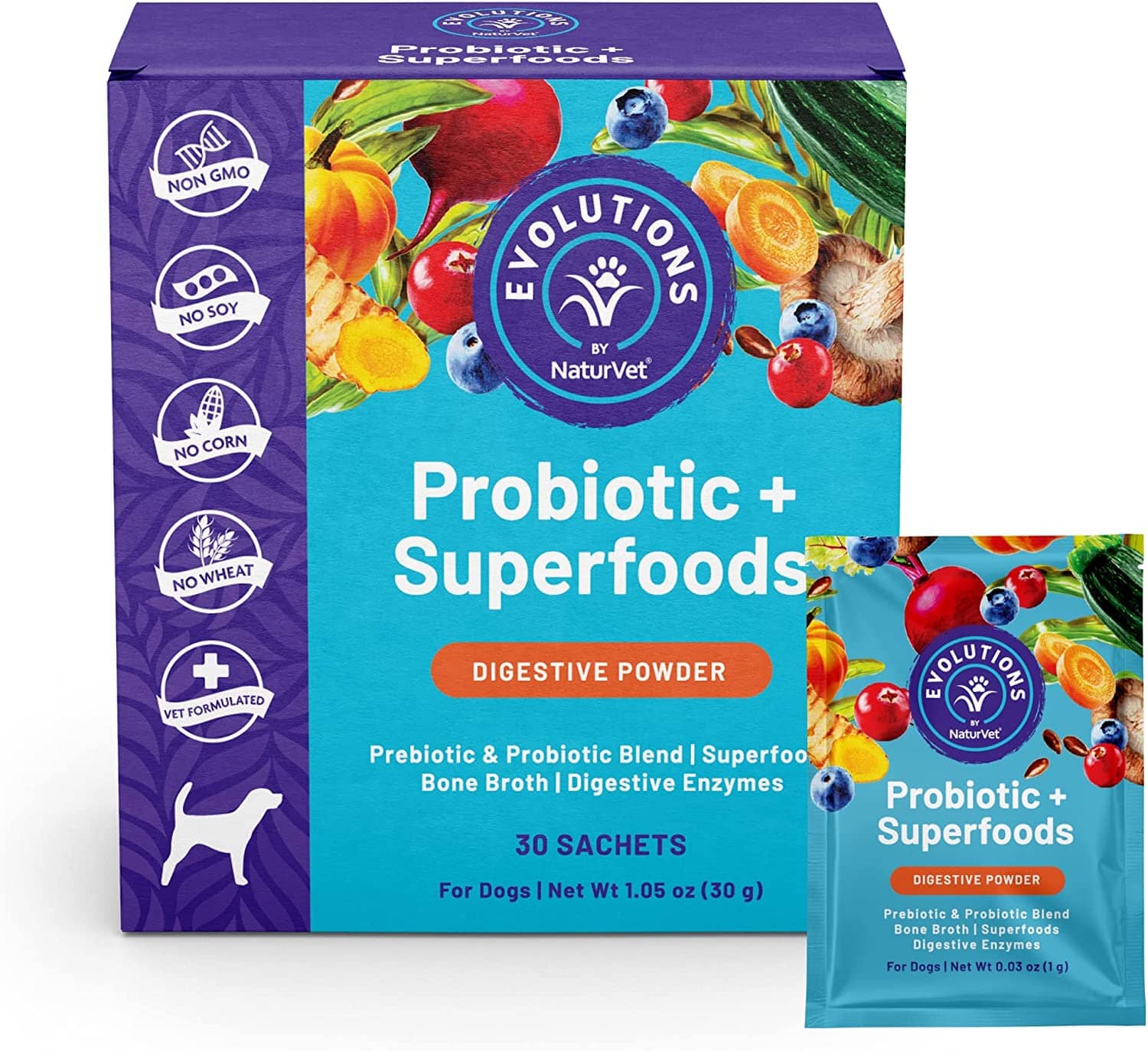 Naturvet Evolutions Probiotic + Superfoods SACHET Soft Chews Dog Supplements - 30 Count  