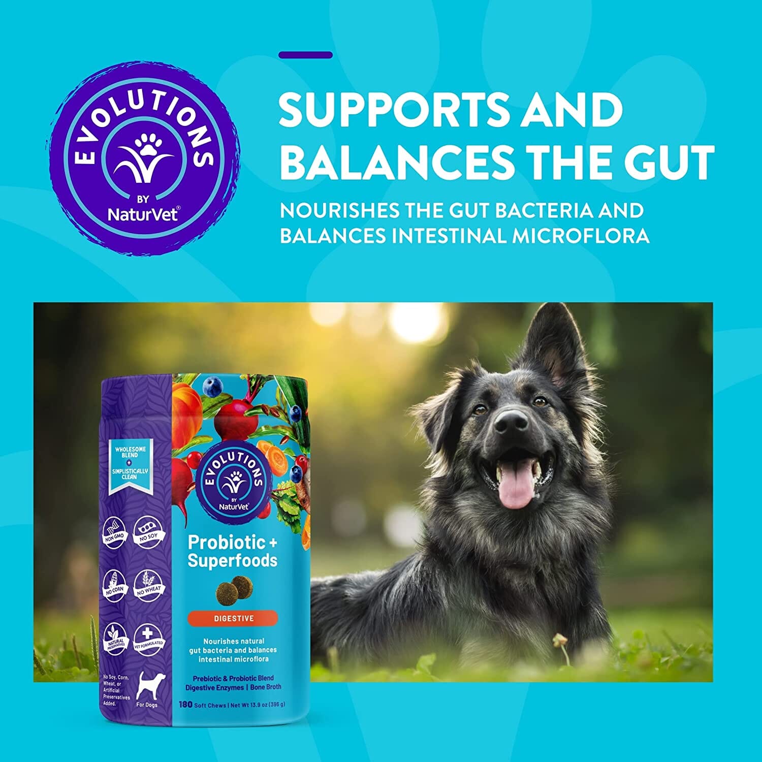 Naturvet Evolutions Probiotic + Superfoods Soft Chews Dog Supplements - 180 Count  