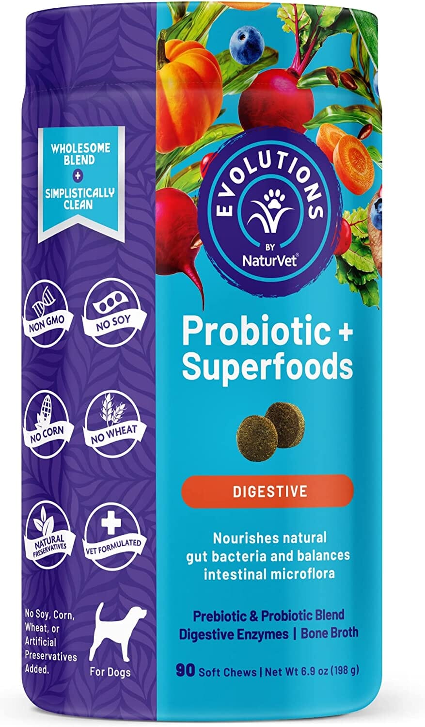 Naturvet Evolutions Probiotic + Superfoods Soft Chews Dog Supplements - 90 Count  