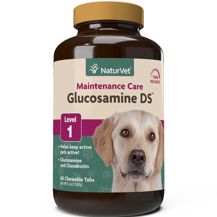 Naturvet Glucosamine DS (Double Strength) Level 1 Tablets Hip and Joint Cat and Dog Supplements - 60 ct Bottle  