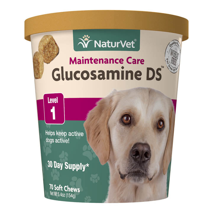 Naturvet Glucosamine DS Level 1 Soft Chews Small & Medium Breeds Hip and Joint Cat and Dog Supplements - 70 ct Cup  