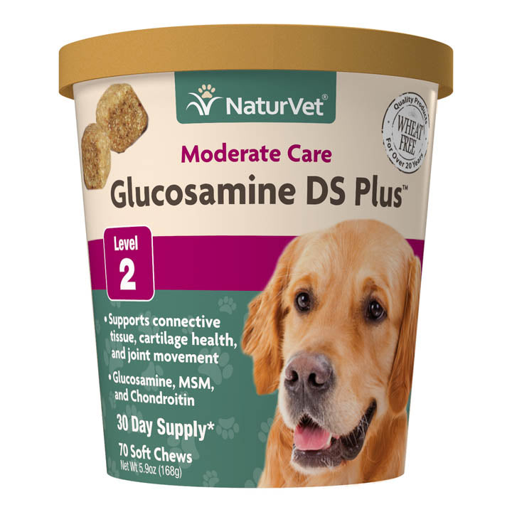 Naturvet Glucosamine DS Plus Level 2 Soft Chews Small & Medium Breeds Hip and Joint Cat and Dog Supplements - 70 ct Cup  