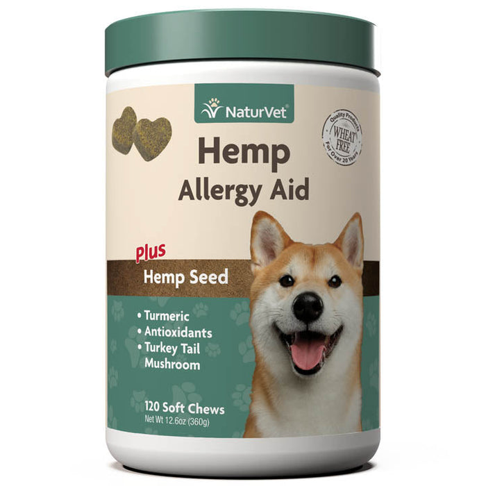 Naturvet Hemp Allergy Aid Plus Hemp Seed Soft Chew Cat and Dog Supplements - 120 ct Jar