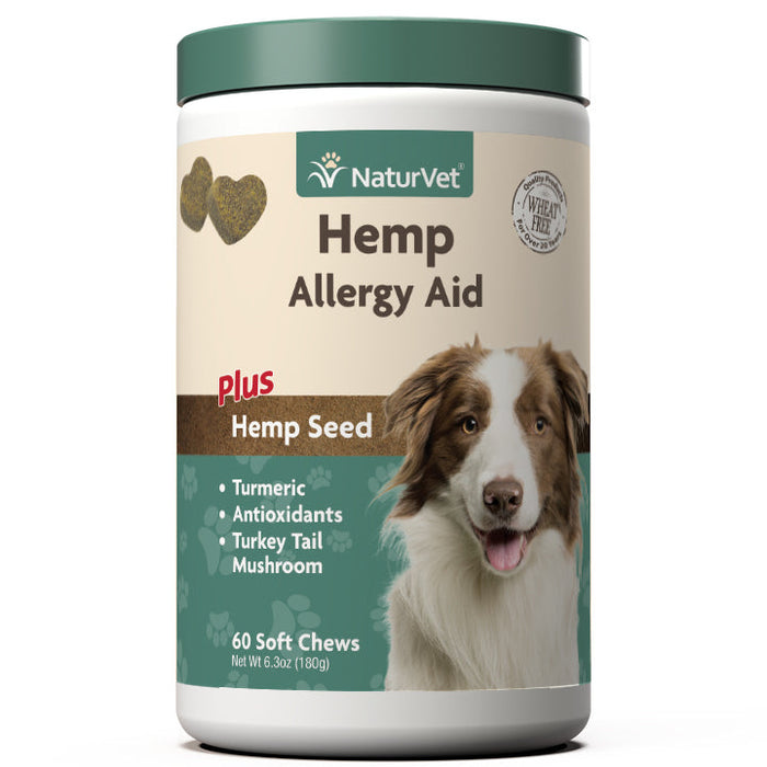 Naturvet Hemp Allergy Aid Plus Hemp Seed Soft Chew Cat and Dog Supplements - 60 ct Jar
