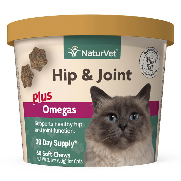 Naturvet Hip & Joint Plus Omegas Soft Chew Cat Chewy Supplements - 60 ct Cup  