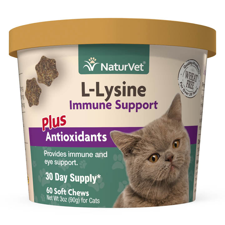 Naturvet L-Lysine Immune Support Plus Antioxidants Cat Chewy Supplements - 60 ct Cup  