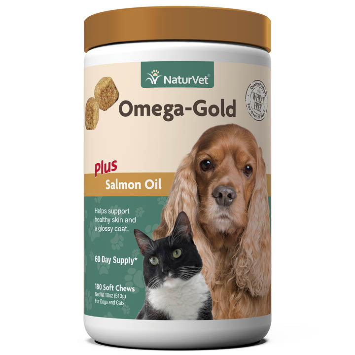 Naturvet Omega Gold Plus Salmon Oil Soft Chew Cat and Dog Supplements - 180 ct Jar  