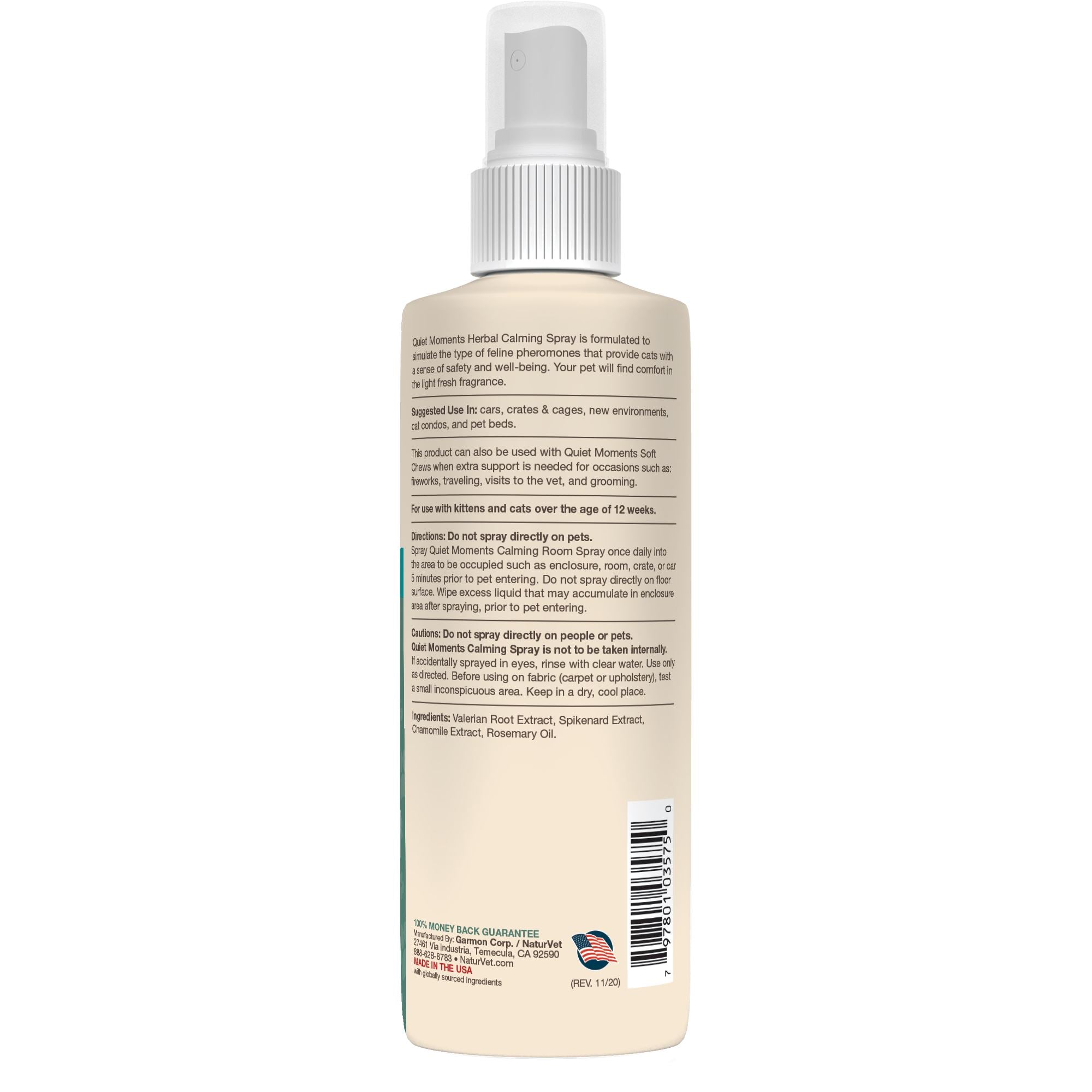 Naturvet Quiet Moments Herbal Calming Cat Spray - 8 oz Bottle  