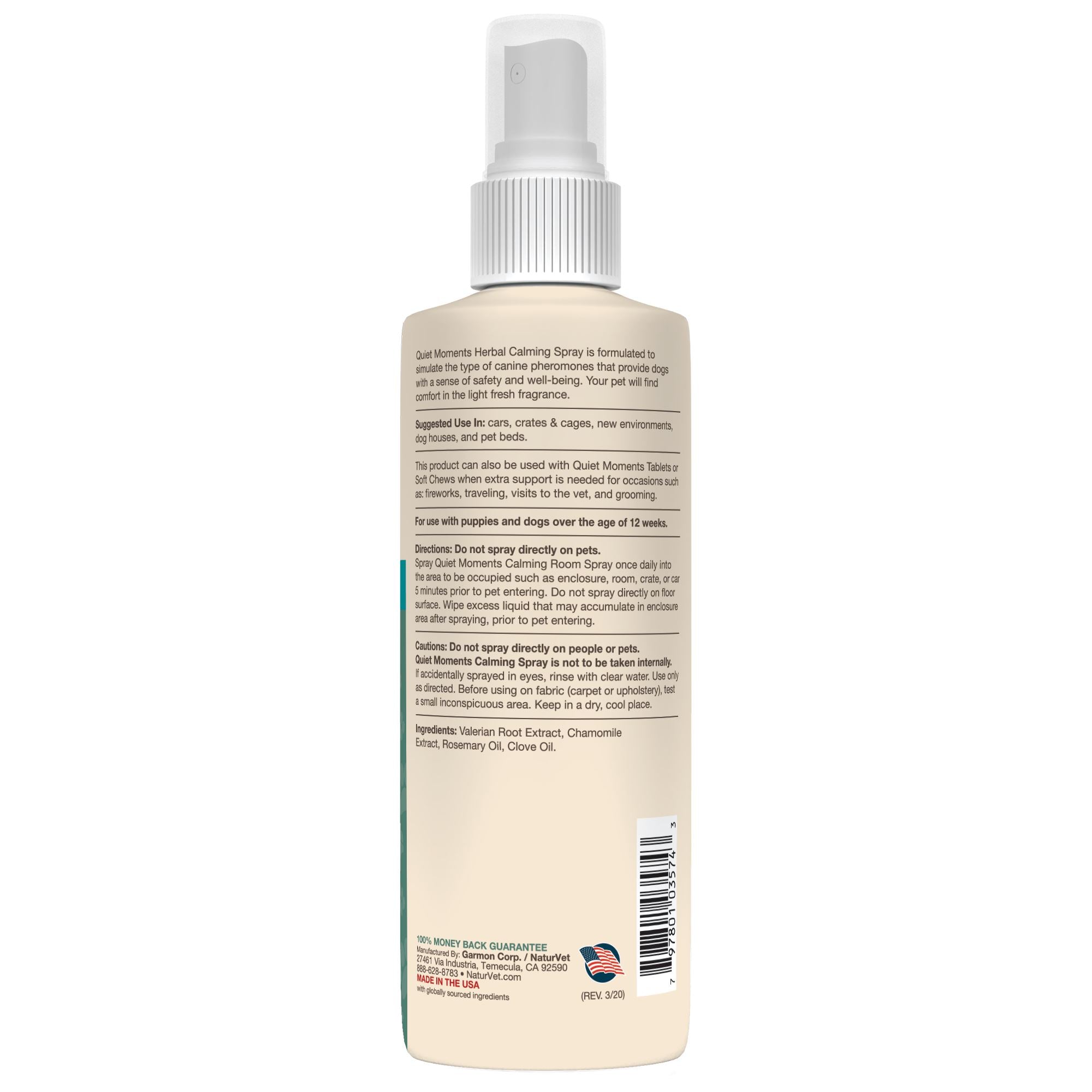 Naturvet Quiet Moments Herbal Calming Dog Spray - 8 oz Bottle  