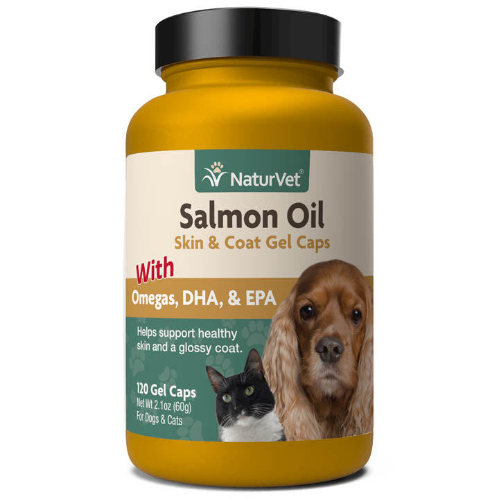 Naturvet Salmon Oil Gel Caps 500mg Cat and Dog Supplements - 120 ct Jar  