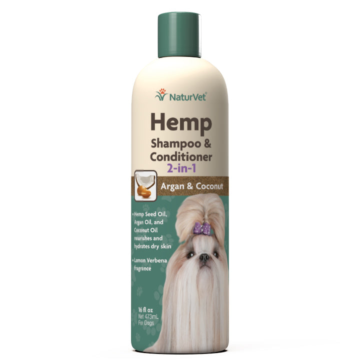 Naturvet Skin and Coat Hemp Dog Shampoo & Conditioner 2 in 1 with Argan & Coconut Oil - 16 oz  