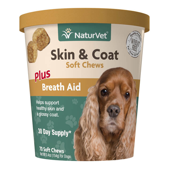 Naturvet Skin & Coat Plus Breath Aid Soft Chew Cat and Dog Supplements - 70 ct Cup  