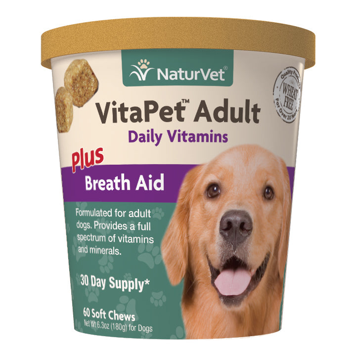 Naturvet VitaPet Adult Plus Breath Aid Soft Chew Dog Dental Chews - 60 ct Cup  