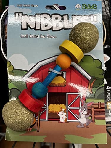 Nibbles Timothy Hay Dumbbell with Wooden Blocks Small Animal Chew Toy
