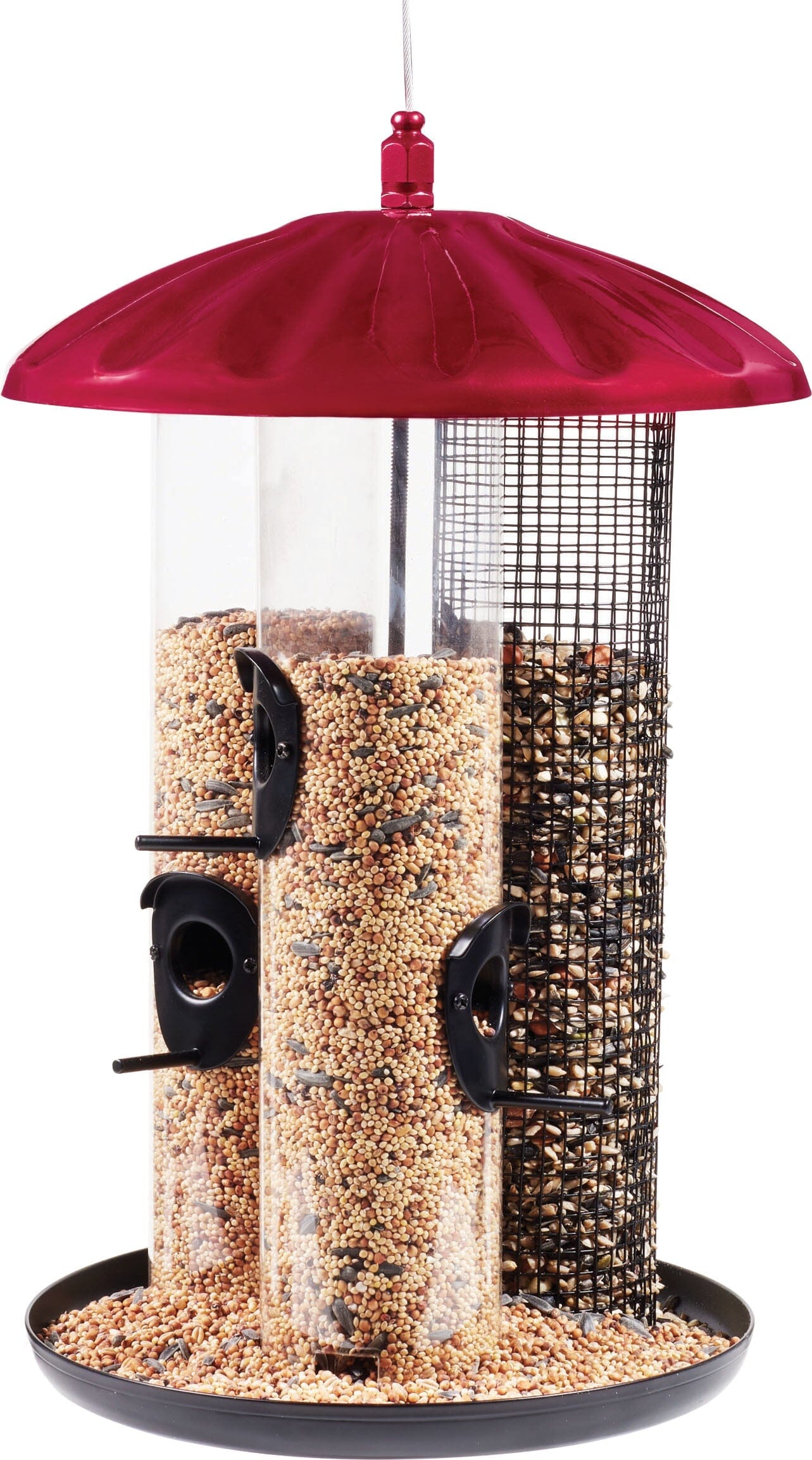 North States Crimson Triple Tube Tubed Wild Bird Feeder - Red - 6 Lbs  