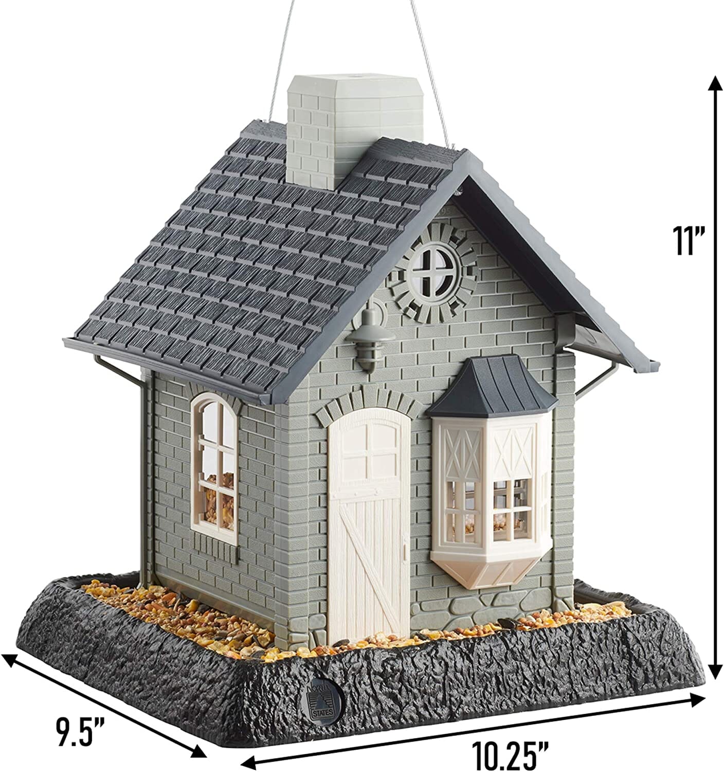 North States Village Collection Bayside Cottage Plastic Hopper Wild Bird Feeder - Gray/Blue - 5 Lbs Cap  