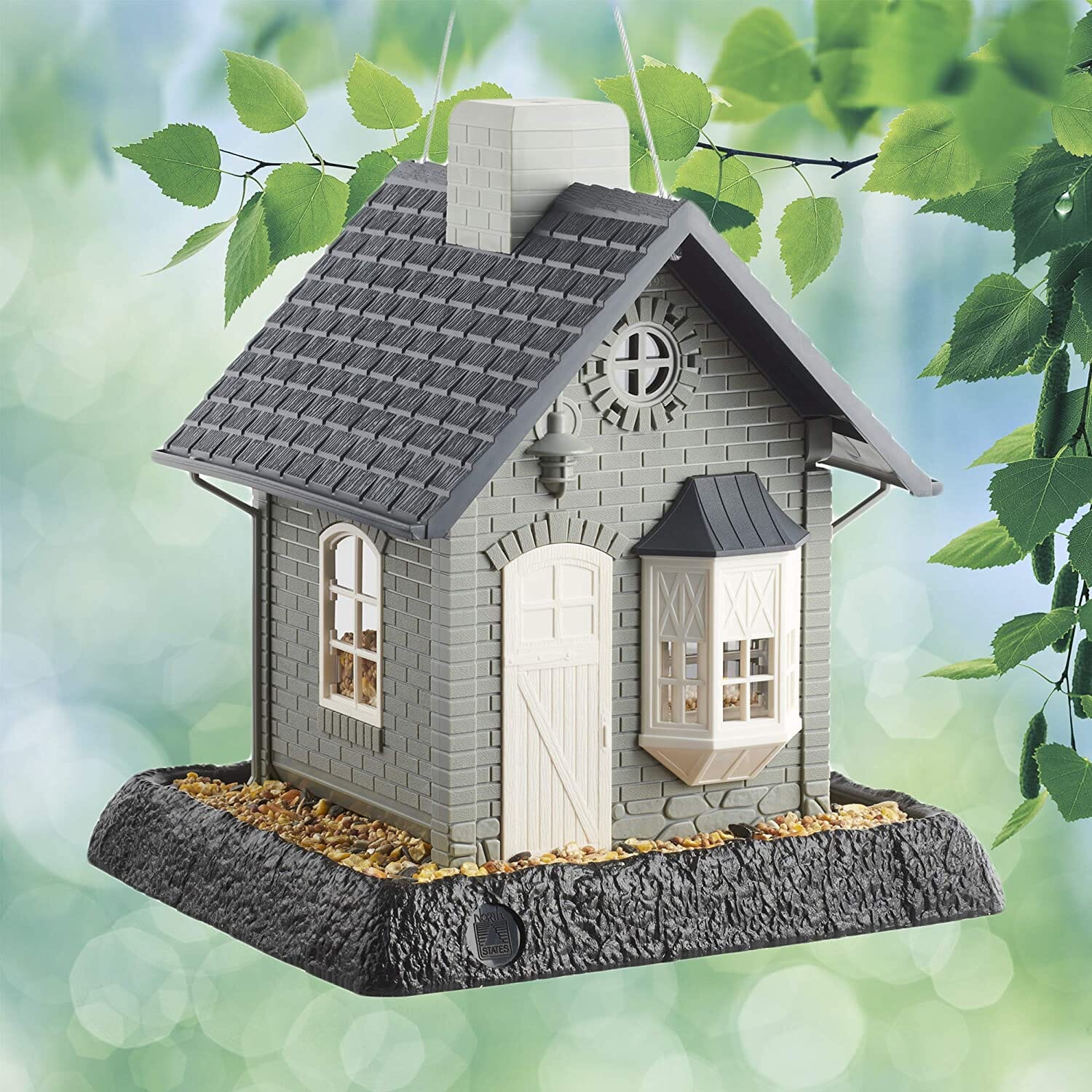 North States Village Collection Bayside Cottage Plastic Hopper Wild Bird Feeder - Gray/Blue - 5 Lbs Cap  
