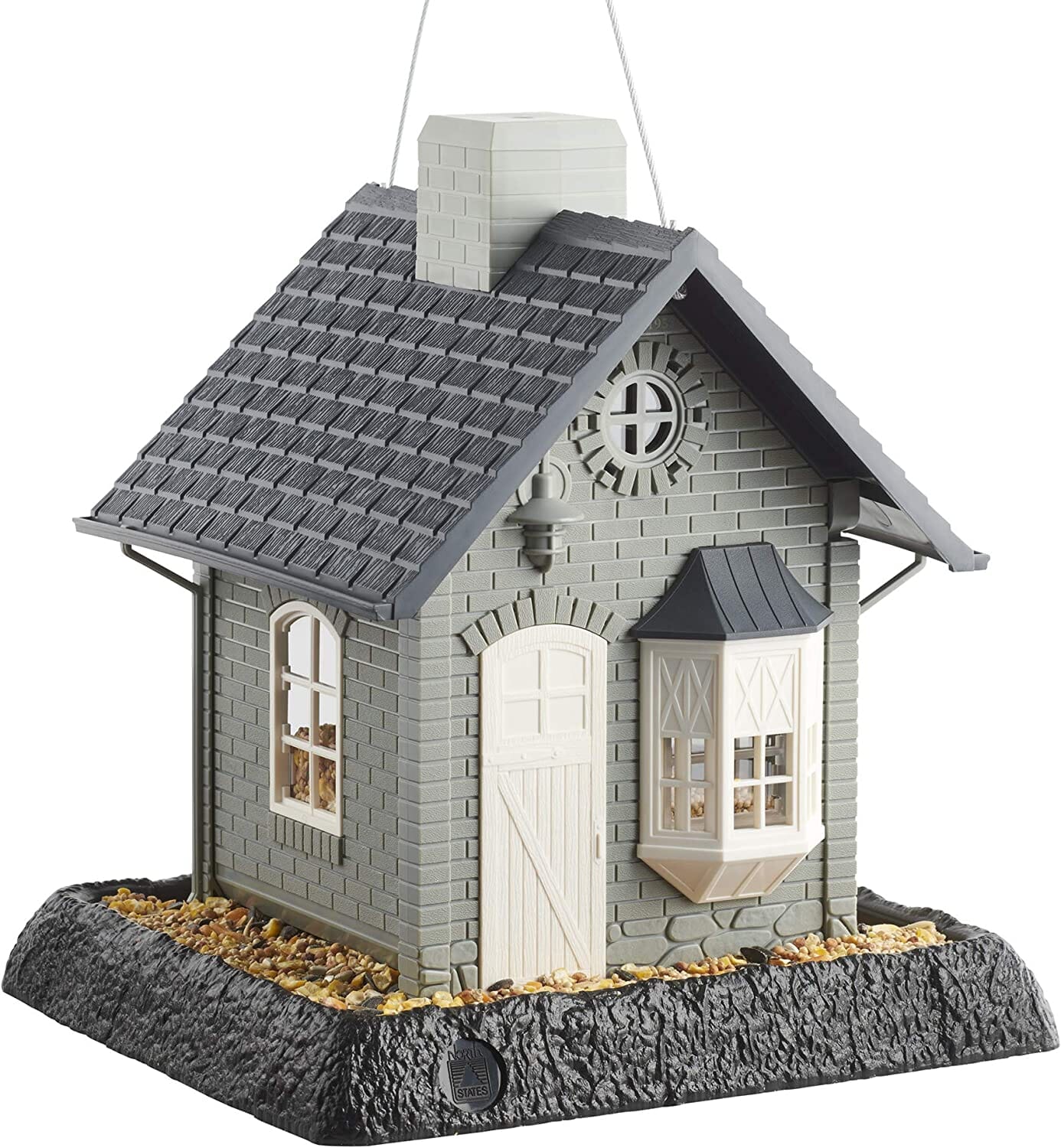 North States Village Collection Bayside Cottage Plastic Hopper Wild Bird Feeder - Gray/Blue - 5 Lbs Cap  