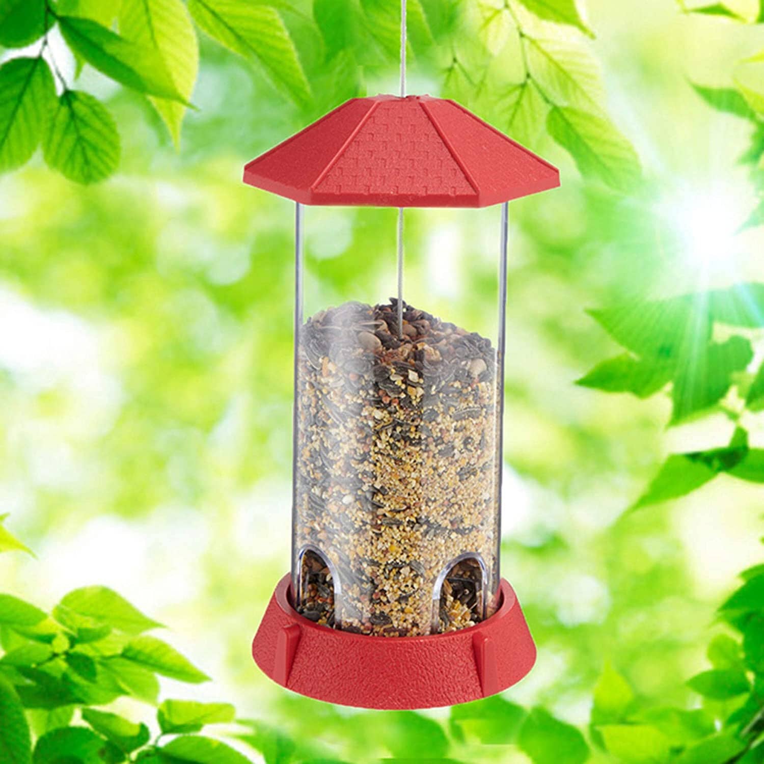 North States Village Collection Gazebo Plastic Hopper Wild Bird Feeder - Red - 2.25 Lbs Cap  