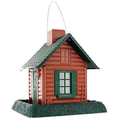 North States Village Collection Log Cabin Plastic Hopper Wild Bird Feeder - Green/Brown - 5 Lbs Cap  