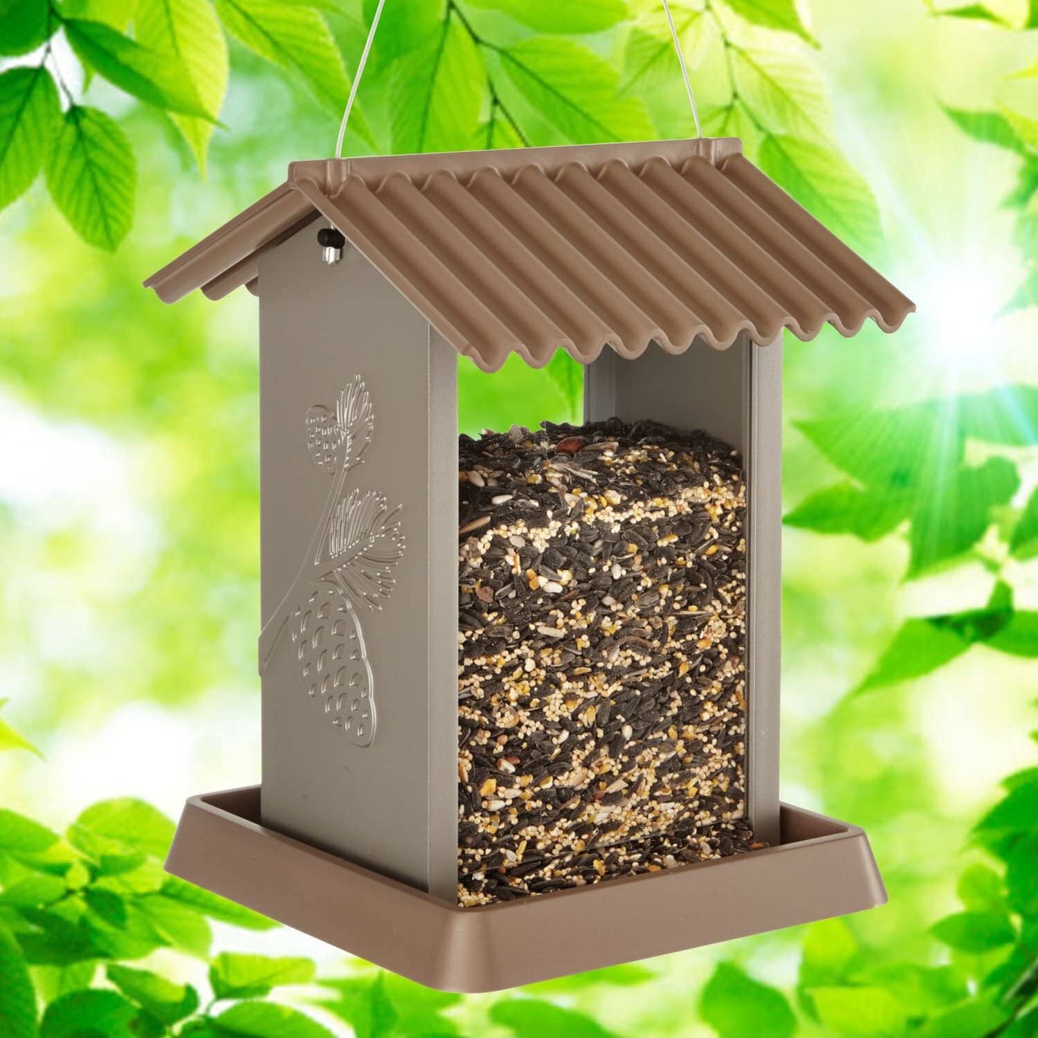 North States Village Collection Pinecone Plastic Hopper Wild Bird Feeder - Brown - 4.25 Lbs Cap  