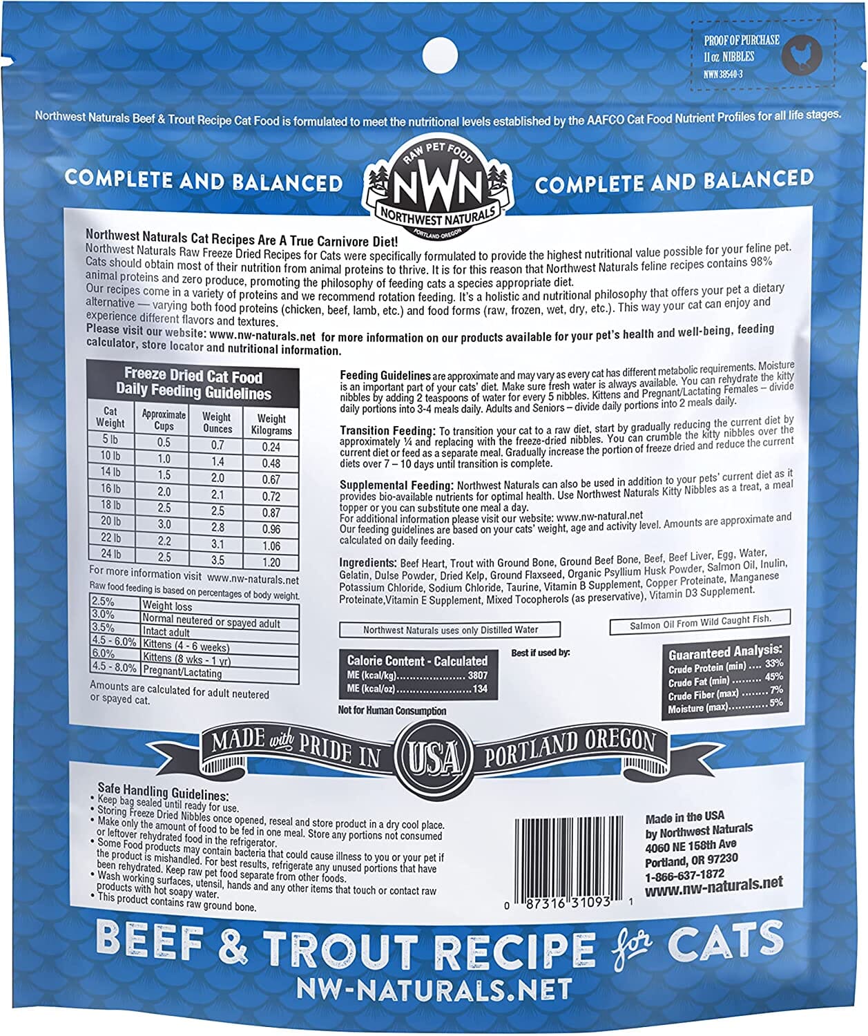 Northwest Naturals Beef & Trout Cat Recipe Freeze-Dried Cat Treats - 11 Oz Bag  