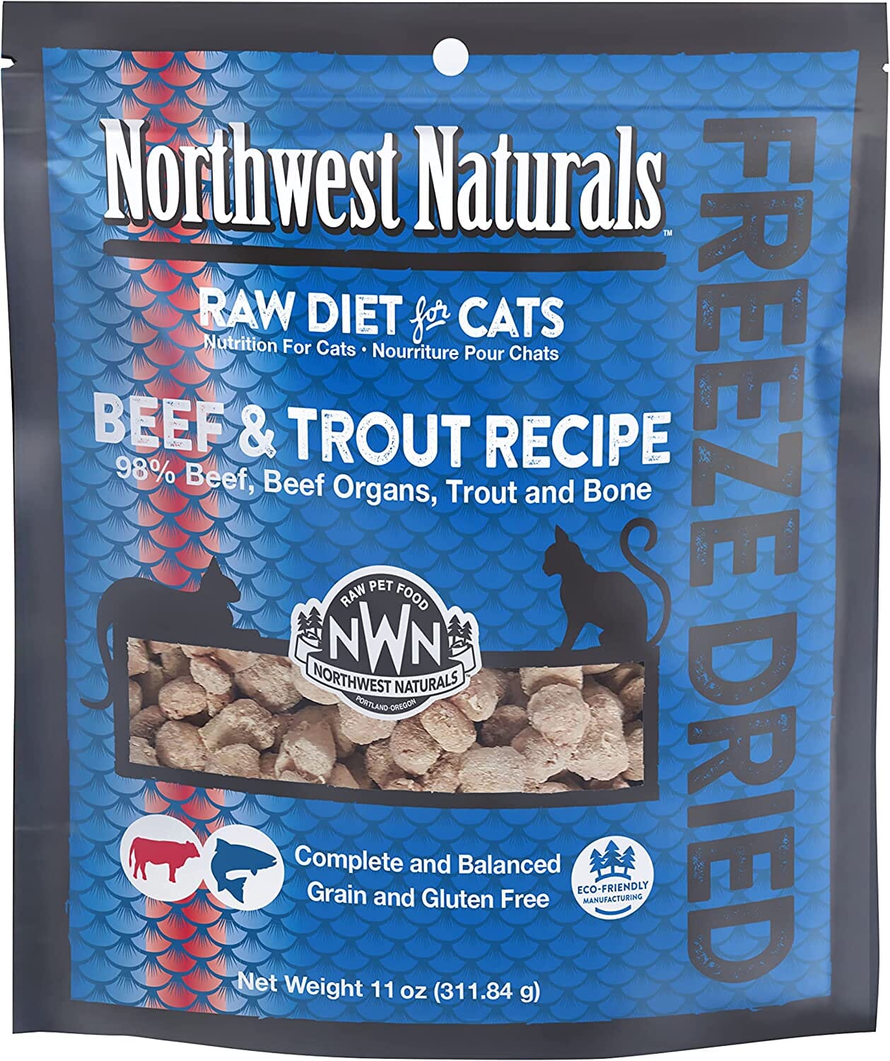 Northwest Naturals Beef & Trout Cat Recipe Freeze-Dried Cat Treats - 11 Oz Bag  