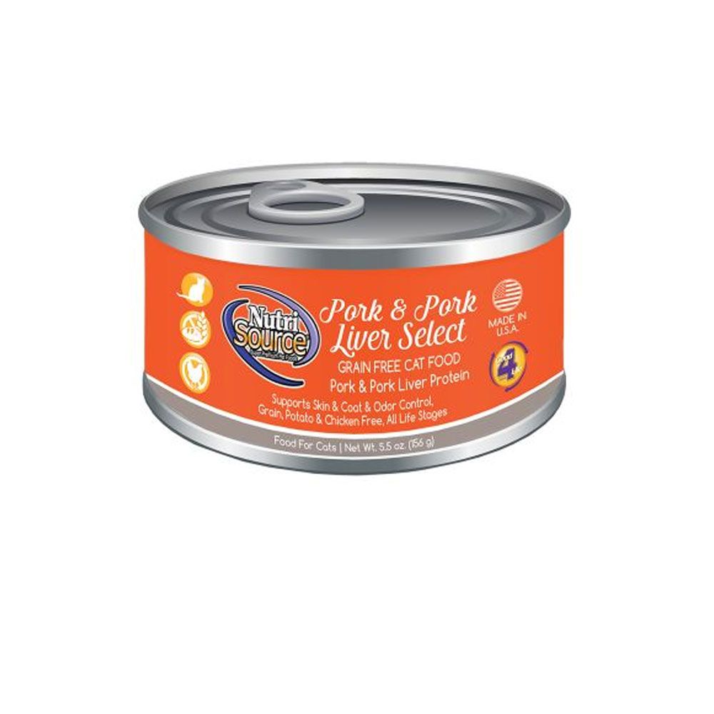 Nutrisource Grain Free Pork & Pork Liver Select Cat Canned Canned Cat Food - 5.5 oz - Case of 12  