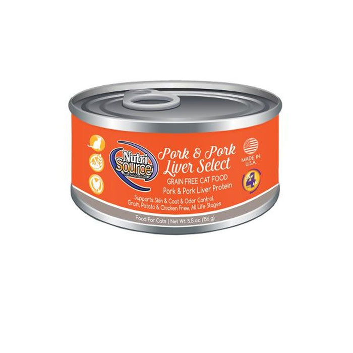 Nutrisource Grain Free Pork & Pork Liver Select Cat Canned Canned Cat Food - 5.5 oz - C...