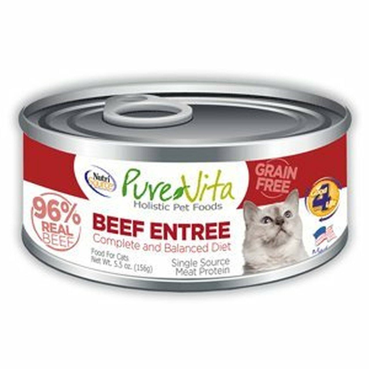 Nutrisource Pure Vita 96% GF Beef & Beef Liver Canned Cat Food - 5.5 oz - Case of 12  