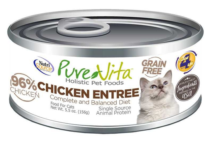 Nutrisource Pure Vita 96% GF Chicken & Chicken Liver Canned Cat Food - 5.5 oz - Case of 12