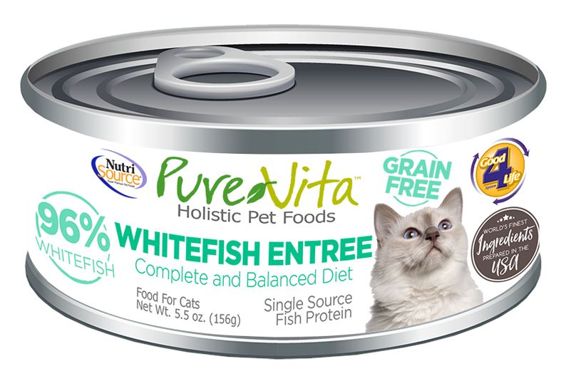 Nutrisource Pure Vita 96% GF Whitefish Entrée Canned Cat Food - 5.5 oz - Case of 12  