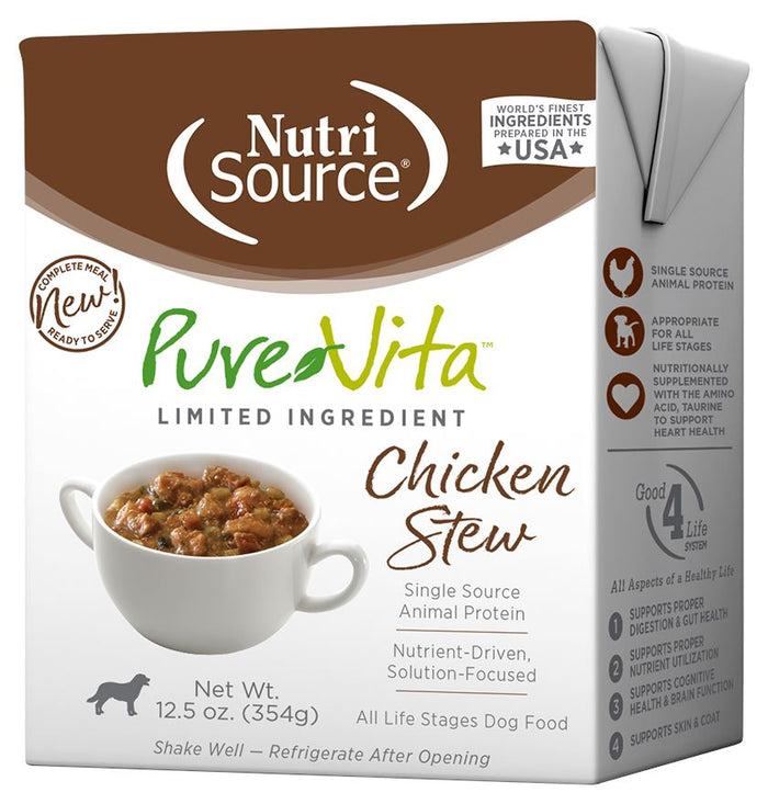 Nutrisource Pure Vita Chicken Stew Tetra Packs Wet Dog Food - 12.5 oz - Case of 12