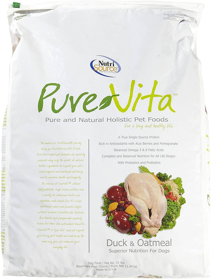 Nutrisource Pure Vita Duck & Oatmeal Dry Dog Food - 25 lb Bag