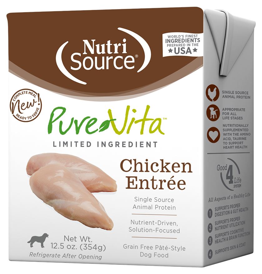 Nutrisource Pure Vita Grain-Free Chicken Entrée Tetra Packs Wet Dog Food - 12.5 oz - Case of 12  