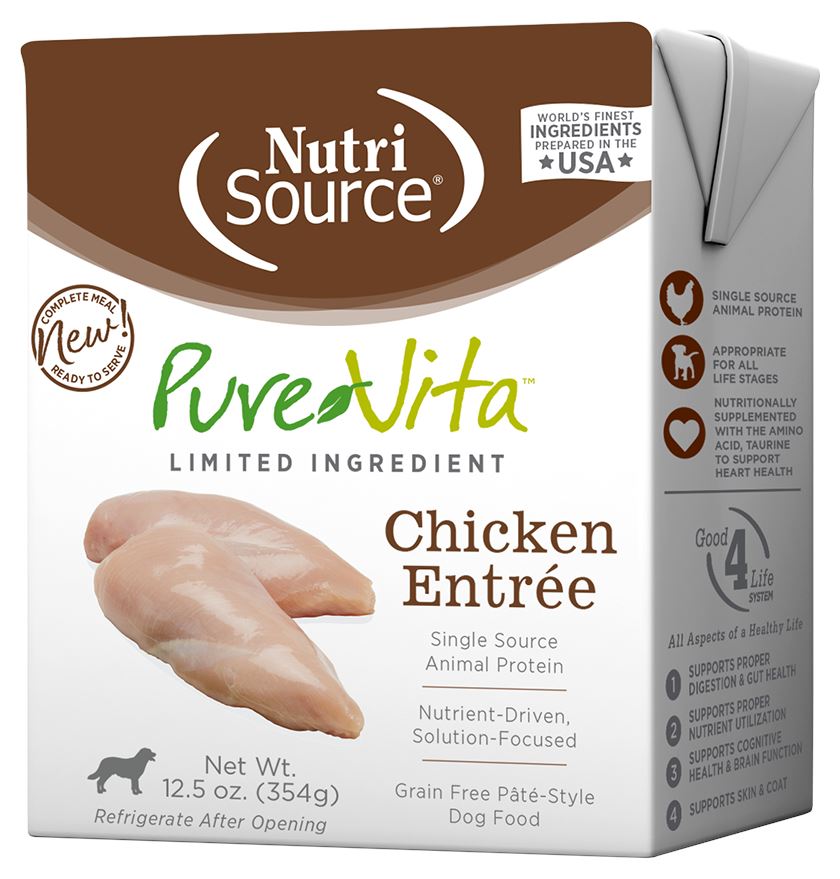 Nutrisource Pure Vita Grain-Free Chicken Entrée Tetra Packs Wet Dog Food - 12.5 oz - Case of 12