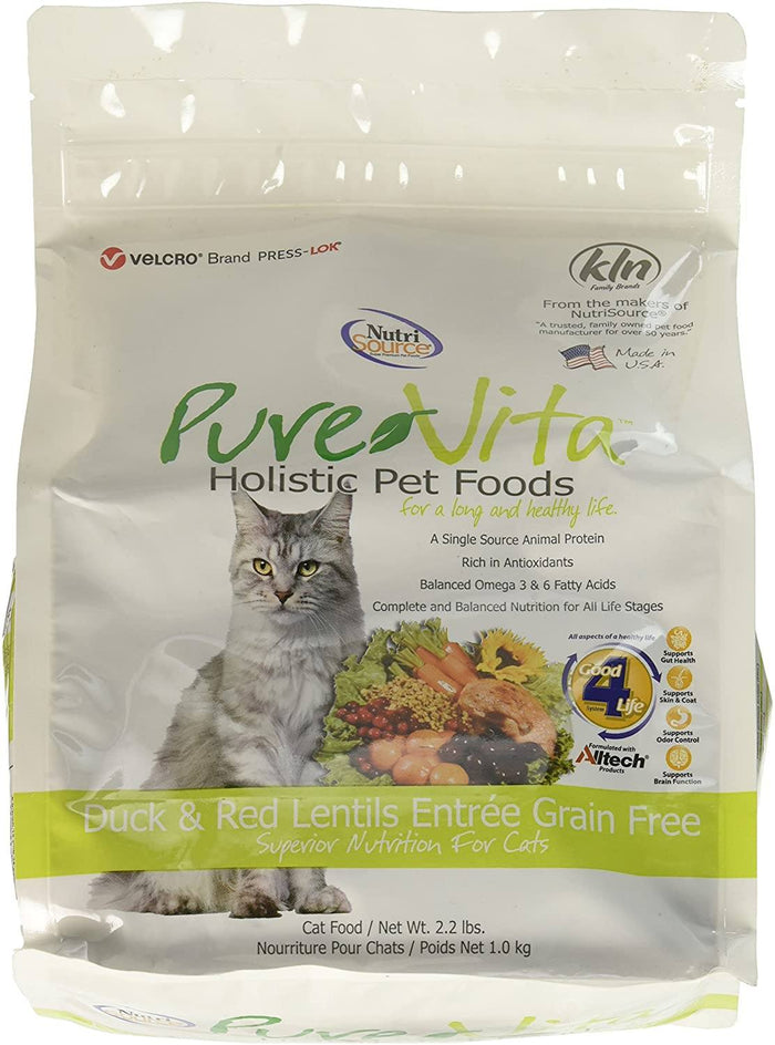 Nutrisource Pure Vita Grain Free Duck & Lentils (10 per bale) Dry Cat Food - 2.2 lb Bag