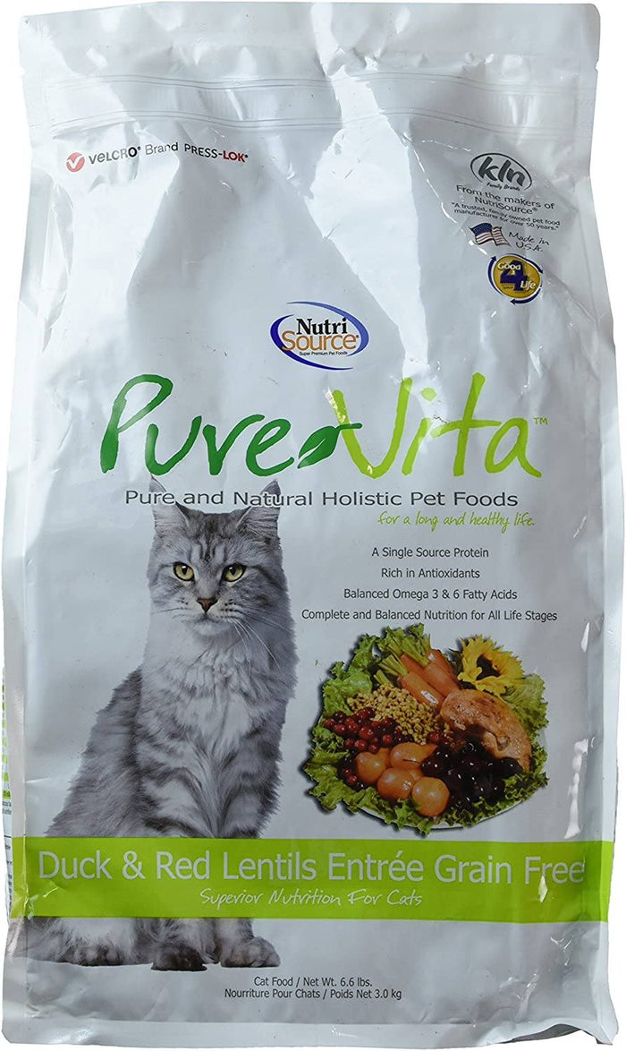Nutrisource Pure Vita Grain Free Duck & Lentils (5 per bale) Dry Cat Food - 6.6 lb Bag