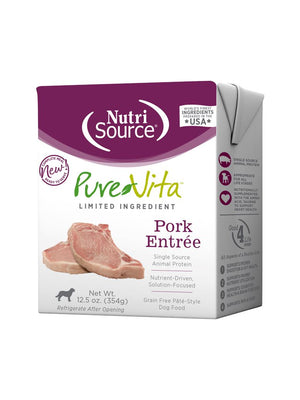 Nutrisource Pure Vita Grain-Free Pork Entrée Tetra Packs Wet Dog Food - 12.5 oz - Case ...