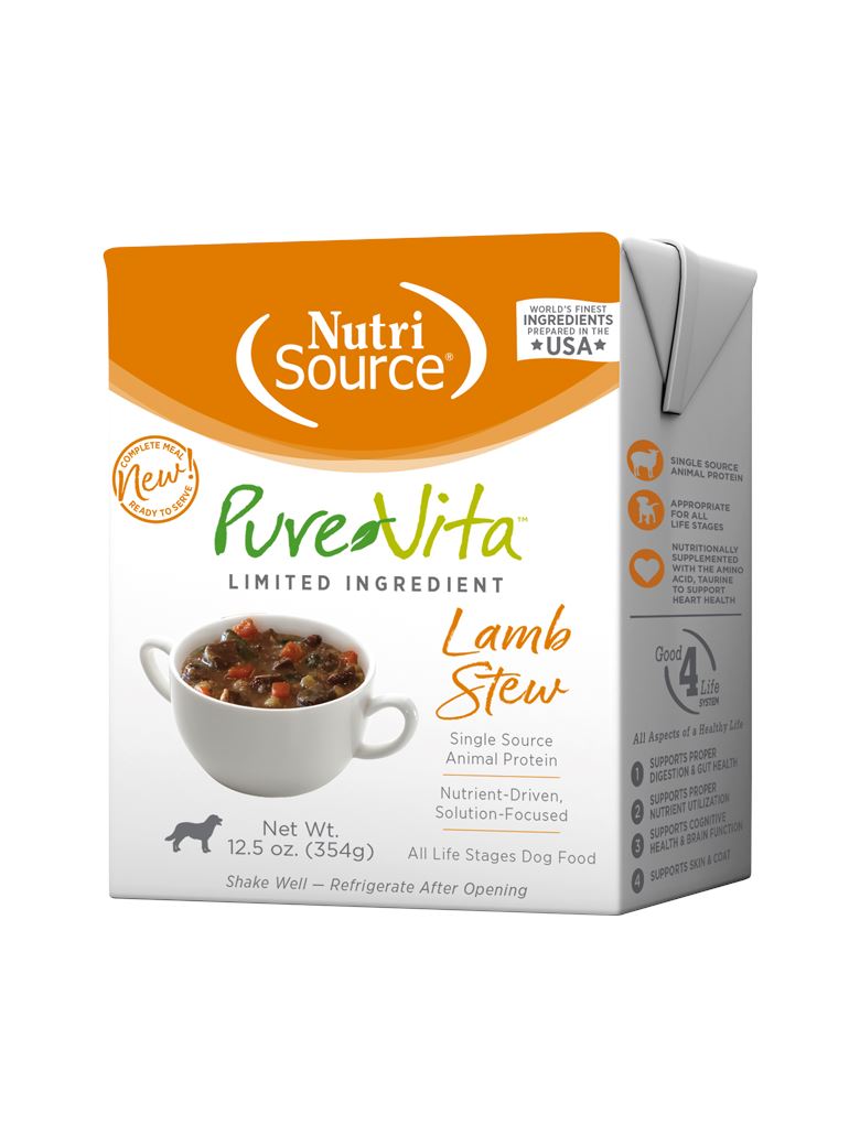 Nutrisource Pure Vita Lamb Stew Tetra Packs Wet Dog Food - 12.5 oz - Case of 12  